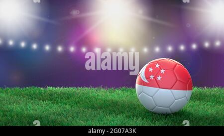 Palla di calcio in colori bandiera su uno sfondo luminoso e sfocato stadio. Singapore. Immagine 3D Foto Stock