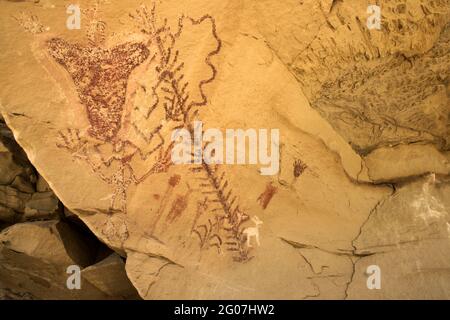 Pittogrammi nel distretto storico di Canyon Pintado, vicino a Rangely, Colorado, Stati Uniti Foto Stock