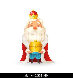 Melchior - saggio uomo e re celebrare Epifania - simpatico vettore illustrazione isolato Illustrazione Vettoriale