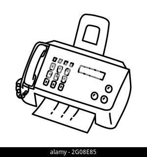 Faximile come apparecchiatura per telecomunicazioni disegnata a mano icona Set Vector. Illustrazione Vettoriale