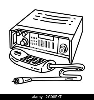 Radio militare come apparecchiatura di telecomunicazione disegnata a mano insieme di icone vettore. Illustrazione Vettoriale