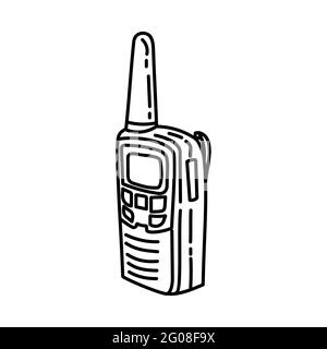 Walkie Talkie come strumento per le telecomunicazioni disegnata a mano icona Set Vector. Illustrazione Vettoriale