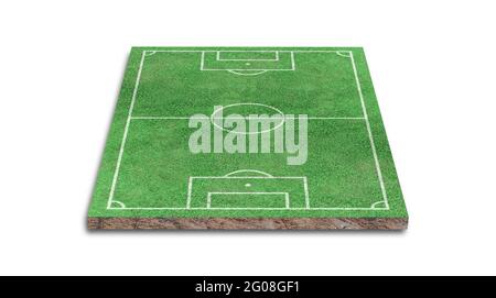 Rendering 3D. Campo di calcio verde erba isolato su sfondo bianco. Foto Stock