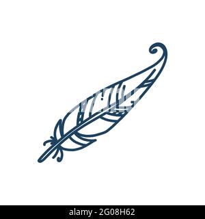 Piuma tribale isolata su sfondo bianco. Piuma etnica. Illustrazione vettoriale in stile doodle Illustrazione Vettoriale