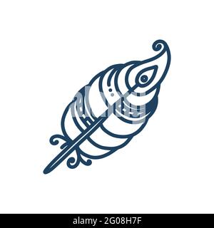 Piuma tribale isolata su sfondo bianco. Piuma etnica. Illustrazione vettoriale in stile doodle Illustrazione Vettoriale