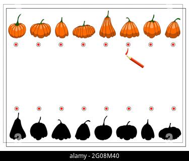 trova l'ombra giusta, zucche, autunno, vettore isolato su uno sfondo bianco Illustrazione Vettoriale