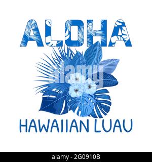 Aloha Hawaii. Miglior design creativo vettoriale blu isolato su sfondo bianco per poster, volantino, presentazione. Illustrazione Vettoriale