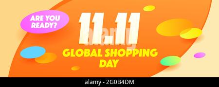 11.11 Shopping Day Concept Carnival sale Poster, Banner, volantino Design. Volantino con i saldi del giorno dello shopping Illustrazione Vettoriale