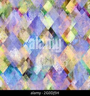 Forma a diamante sfondo senza cuciture. Acquerello colorato viola giallo astratto mosaico diamanti texture. Stampa per tessuto, tessuto, carta da parati, confezionamento Foto Stock