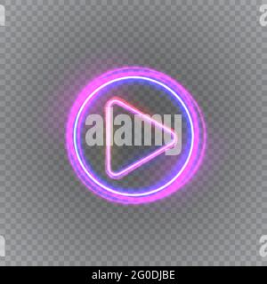 Pulsante di riproduzione della musica al neon isolato su sfondo trasparente. Illustrazione vettoriale Illustrazione Vettoriale