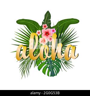 Aloha Hawaii. Design Aloha T-Shirt. Miglior design creativo per poster, volantini, presentazioni. Sfondo vettoriale. Illustrazione Vettoriale