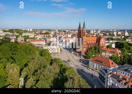 Veduta aerea della Parrocchia e del vecchio mercato della città di Bialystok, Polonia Foto Stock