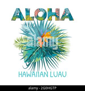 Aloha Hawaii. Design Aloha T-Shirt. Miglior design creativo per poster, volantini, presentazioni. Sfondo vettoriale. Illustrazione Vettoriale