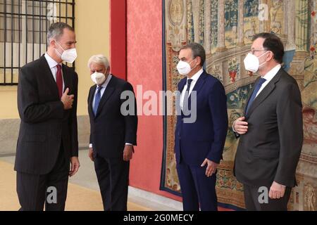 Madrid, Spagna. 02 giugno 2021. Re spagnolo Felipe VI, José Luis Rodríguez Zapatero, Felipe González e Mariano Rajoy durante un'audizione con la rappresentanza dei membri del 'Patronato del Real instituto Elcano de Estudios internacionales y Estratégicos' a Madrid mercoledì 02 giugno 2021 Credit: CORDON PRESS/Alamy Live News Foto Stock