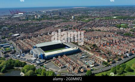 Goodison Park, Everton, Liverpool, vista aerea dello stadio di calcio Foto Stock