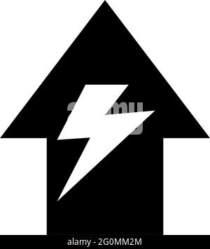 Casa e Flash, Casa elettrica. Illustrazione dell'icona Flat Vector. Semplice simbolo nero su sfondo bianco. Casa e Flash, Elettricità Casa segno desi Illustrazione Vettoriale