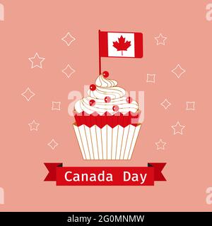 Canada Day Cupcake e bandiera Illustrazione Vettoriale