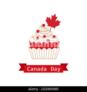Canada Day Cupcake con foglia di acero rosso Illustrazione Vettoriale