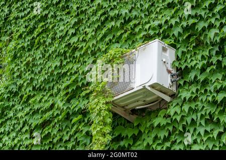 Manutenzione dell'impianto di climatizzazione. Unità CA e generatore. Condizionatori d'aria mini split esterni Foto Stock