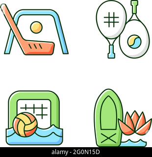 Campi estivi attività RGB colori icone set Illustrazione Vettoriale