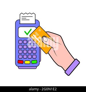 Pagamento senza contatto. Carta di credito. Tecnologia NFC PER terminali POS. Vettore Illustrazione Vettoriale