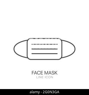 Maschera medica chirurgica che protegge le malattie trasmesse dall'aria, i virus. Icona vettoriale contorno. Segno di linea Illustrazione Vettoriale