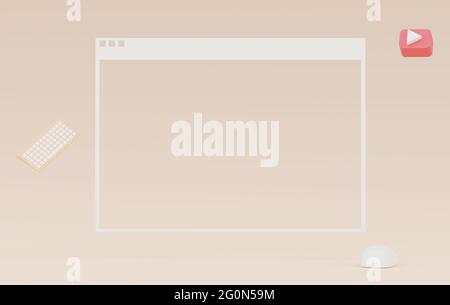 Rendering 3d finestra minima del browser Web con spazio di copia bianco per un design creativo e mock-up. Schermata della finestra Internet. Foto Stock