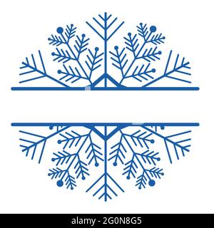 Decorazione cornice fiocco di neve, monogramma per il testo, ritaglio, linea isolata su sfondo bianco. Vacanze di Natale, simbolo invernale, saluto. . Illusione vettoriale Illustrazione Vettoriale