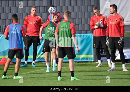 Giouri Tielemans in Belgio, portiere del Belgio Matz Sels, Dries Mertens in Belgio, Toby Alderweireld in Belgio, portiere belga Thomas Kaminski Foto Stock