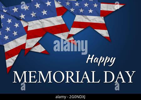 Illustrazione del banner o biglietto di auguri per la celebrazione del Memorial Day degli Stati Uniti, con testo e elementi della bandiera degli Stati Uniti. Foto Stock