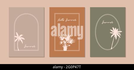 Set di moderni design estivi con palme disegnate a mano. Illustrazione vettoriale Illustrazione Vettoriale