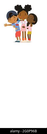 Felice afro-americano bambini multi-età abbraccio. Abbraccio felice dei bambini Illustrazione Vettoriale
