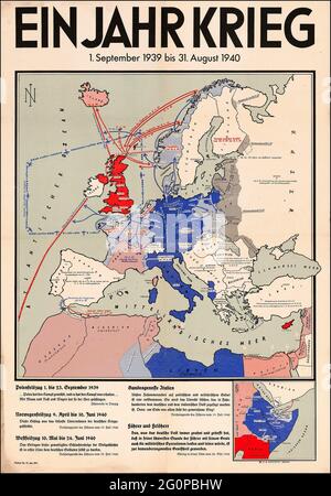 Una mappa nazista d'epoca che mostra l'invasione della Gran Bretagna e che delinea una guerra di un anno Foto Stock