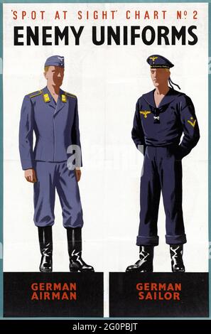 Un poster britannico vintage 'Stot on Sight Chart' che mostra come riconoscere le uniformi nemiche (cioè tedesche) Foto Stock