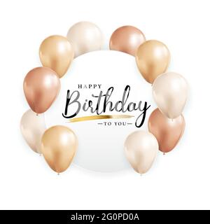 Buon compleanno congratulazioni banner design con Confett e Glossy glitter Ribbon per la festa di background. Illustrazione vettoriale Illustrazione Vettoriale
