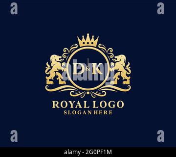 Modello di logo DK Letter Lion Royal Luxury in arte vettoriale per ristoranti, Royalty, Boutique, caffè, hotel, Araldica, Gioielli, Moda e altri vettori il Illustrazione Vettoriale