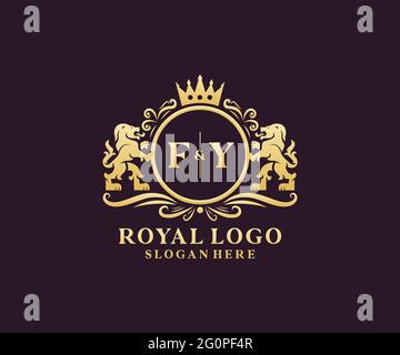 Modello FY Letter Lion Royal Luxury Logo in arte vettoriale per Ristorante, Royalty, Boutique, Cafe, Hotel, Araldica, Gioielli, Moda e altri vettori il Illustrazione Vettoriale