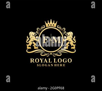 Modello del logo FM Letter Lion Royal Luxury in Vector art per ristoranti, Royalty, Boutique, caffè, hotel, Araldica, Gioielli, Moda e altri vettori il Illustrazione Vettoriale