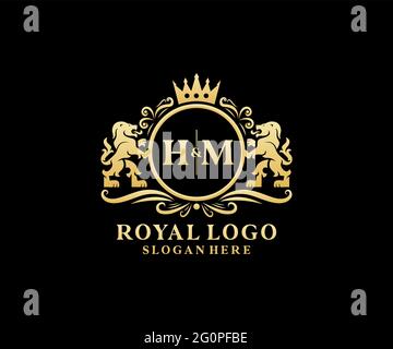 HM Letter Lion Royal Luxury Logo modello in arte vettoriale per ristoranti, Royalty, Boutique, Cafe, Hotel, Araldica, Gioielli, Moda e altri vettori il Illustrazione Vettoriale