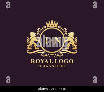 IN Letter Lion Royal Luxury Logo modello in arte vettoriale per Ristorante, Royalty, Boutique, Cafe, Hotel, Araldica, Gioielli, Moda e altri vettori il Illustrazione Vettoriale