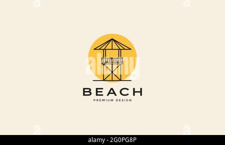 linee gazebo spiaggia con tramonto logo simbolo icona vettore disegno grafico Illustrazione Vettoriale