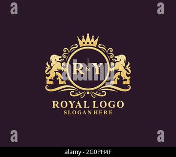 Modello del logo RY Letter Lion Royal Luxury in arte vettoriale per ristoranti, Royalty, Boutique, caffè, hotel, Araldica, Gioielli, Moda e altri vettori il Illustrazione Vettoriale