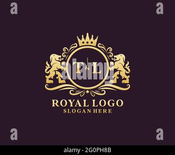 TL Letter Lion Royal Luxury Logo modello in arte vettoriale per Ristorante, Royalty, Boutique, Cafe, Hotel, Araldica, Gioielli, Moda e altri vettori il Illustrazione Vettoriale