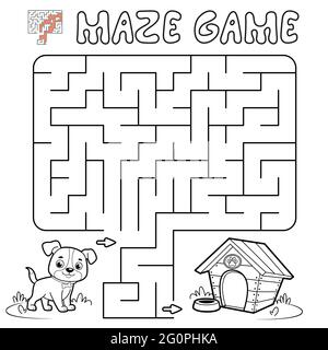 Gioco di puzzle labirinto per bambini. Labirinto di contorni o gioco labirinto con il cane. Illustrazioni vettoriali Illustrazione Vettoriale