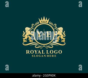 MODELLO DI logo YE Letter Lion Royal Luxury in arte vettoriale per Ristorante, Royalty, Boutique, Cafe, Hotel, Araldica, Gioielli, Moda e altri vettori il Illustrazione Vettoriale