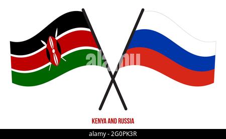 Kenya e Russia Bandiere incrociate e ondulate stile piatto. Proporzione ufficiale. Colori corretti. Illustrazione Vettoriale