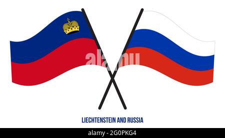 Liechtenstein e Russia Bandiere incrociate e ondulate stile piatto. Proporzione ufficiale. Colori corretti. Illustrazione Vettoriale