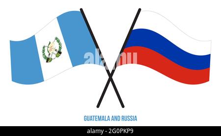 Guatemala e Russia Bandiere incrociate e ondeggianti stile piatto. Proporzione ufficiale. Colori corretti. Illustrazione Vettoriale