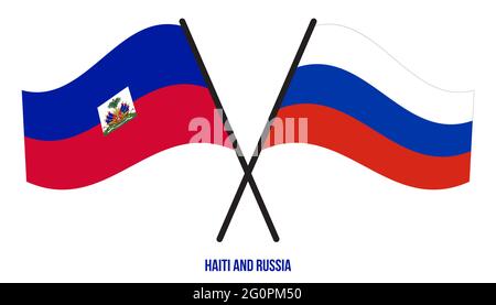 Haiti e Russia Bandiere incrociate e ondulate in stile piatto. Proporzione ufficiale. Colori corretti. Illustrazione Vettoriale