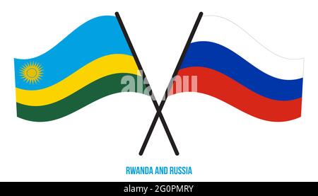 Ruanda e Russia Bandiere incrociate e ondeggianti stile piatto. Proporzione ufficiale. Colori corretti. Illustrazione Vettoriale